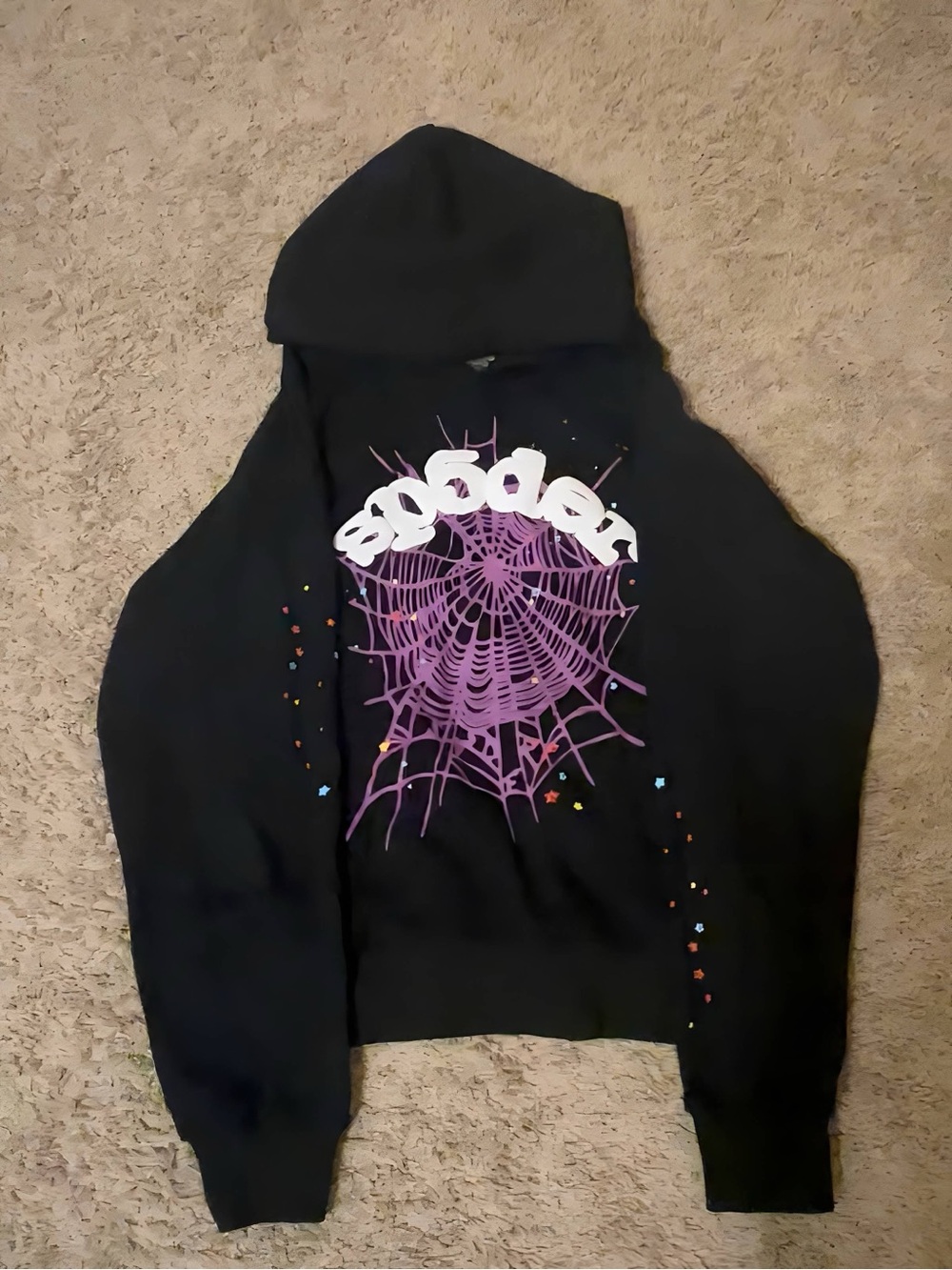 Black 'Sp5der' Graphic Hoodie with Purple Spiderweb